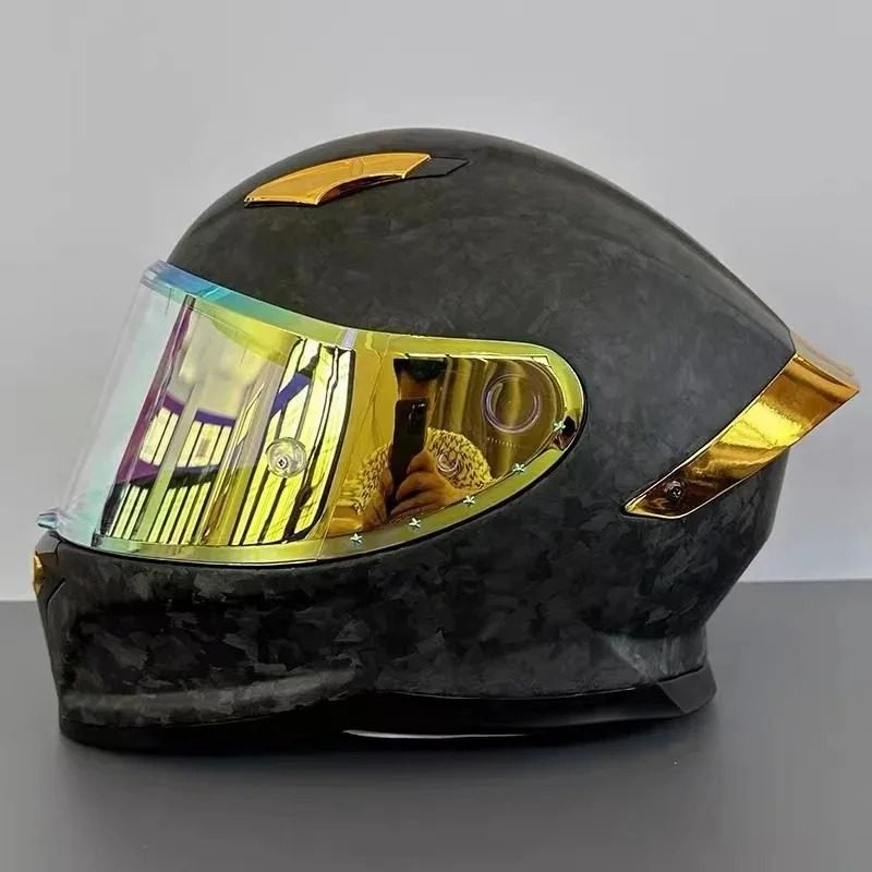 Carbon Prime Matte Gold — full carbon fiber motorcycle helmet by Vulcan Moto